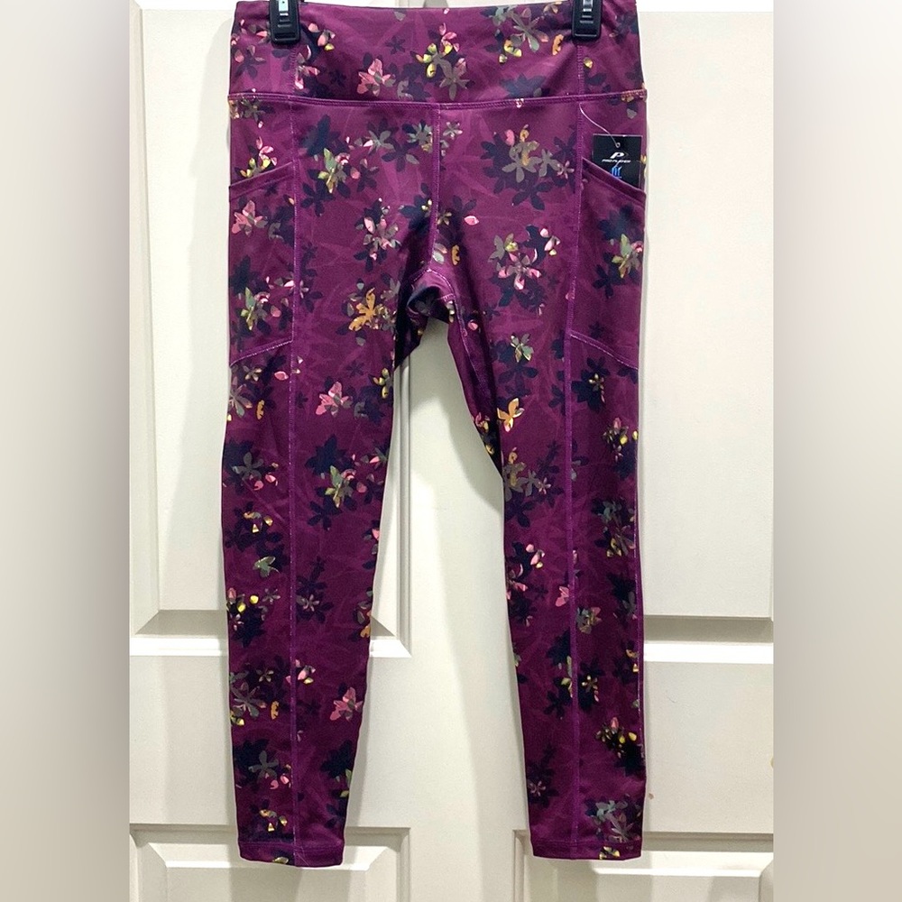 Pro Player Ladies Hidden Floral Purple Pink M Athletic Athleisure Gym Leggings